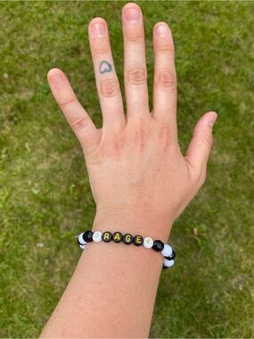 Beaded 'GRACE' Letter Bracelet in Black, White & Yellow